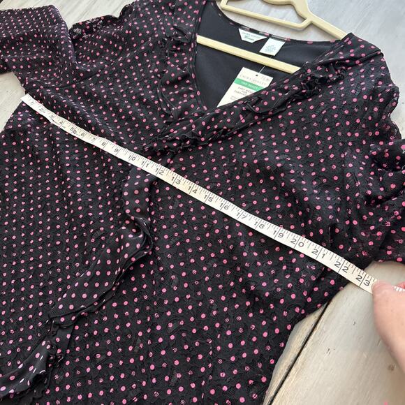 NWT Laura Ashley Black Pink Polka Dot Lace Ruffle Front Shirt Blouse Sz 2X - Picture 7 of 8